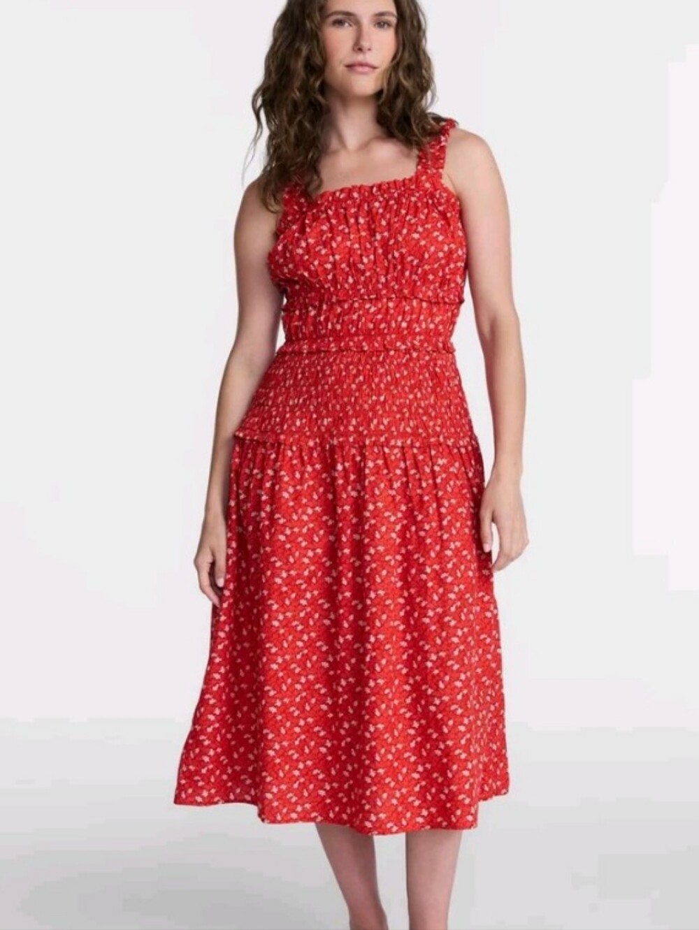 Time And Tru Red Floral Midi Dress Sz S 4 6